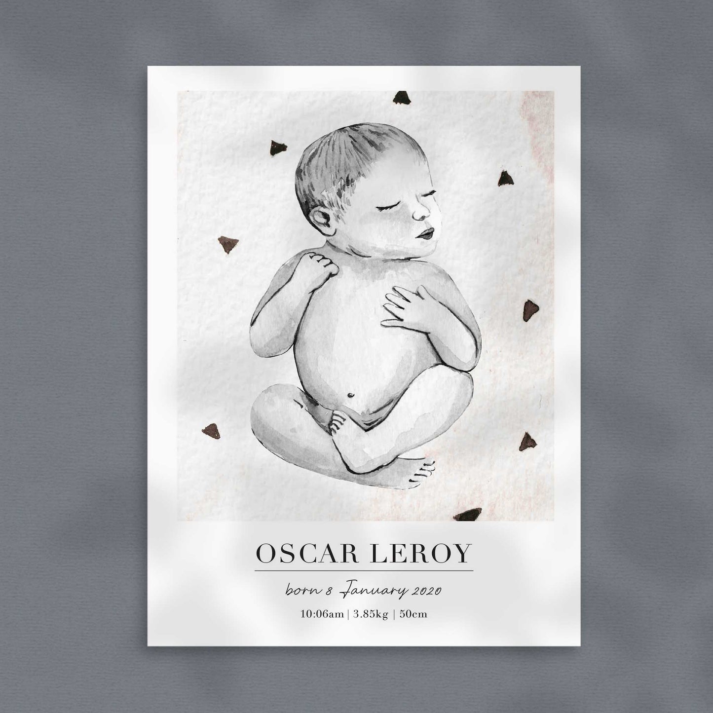 A picture of a baby boy personalised birth poster print
