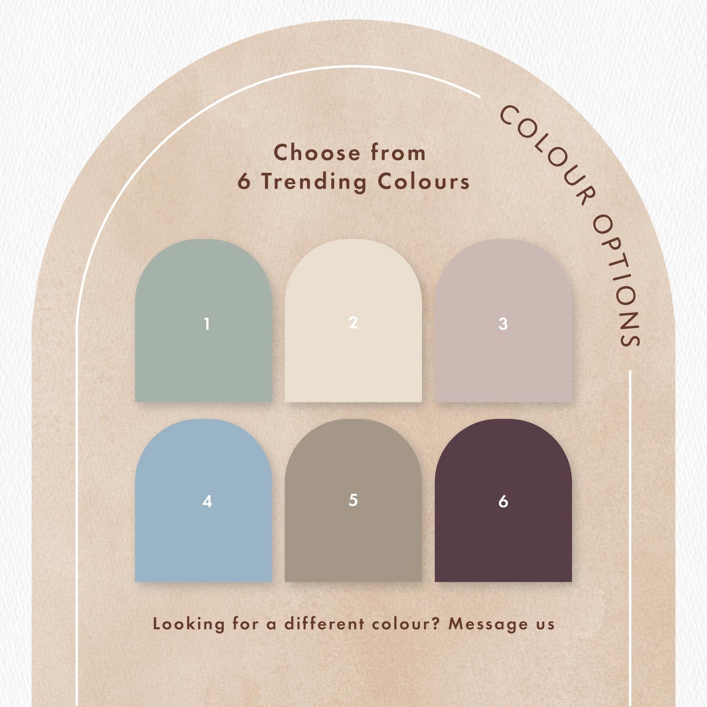 Color swatch card with six trending colors on a beige background