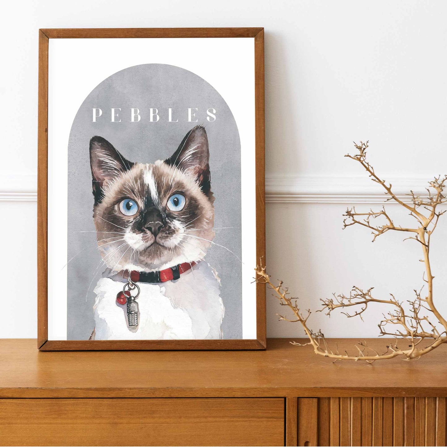 Custom pet portrait of a cat in lifestyle shot