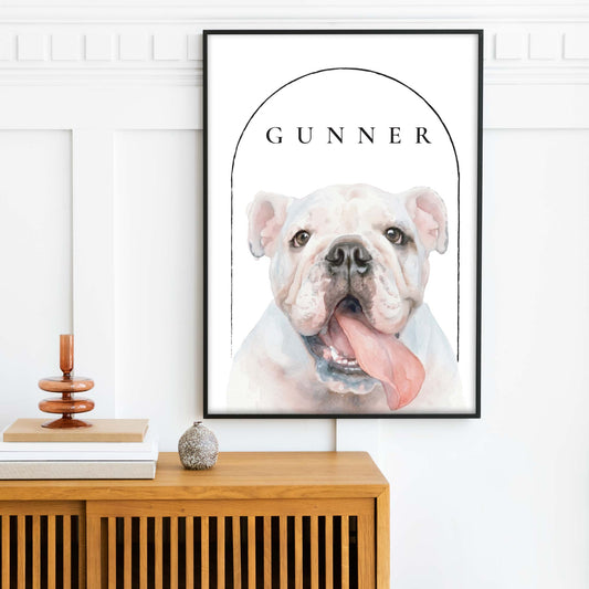 Custom pet portrait of a bulldog lifestyle shot