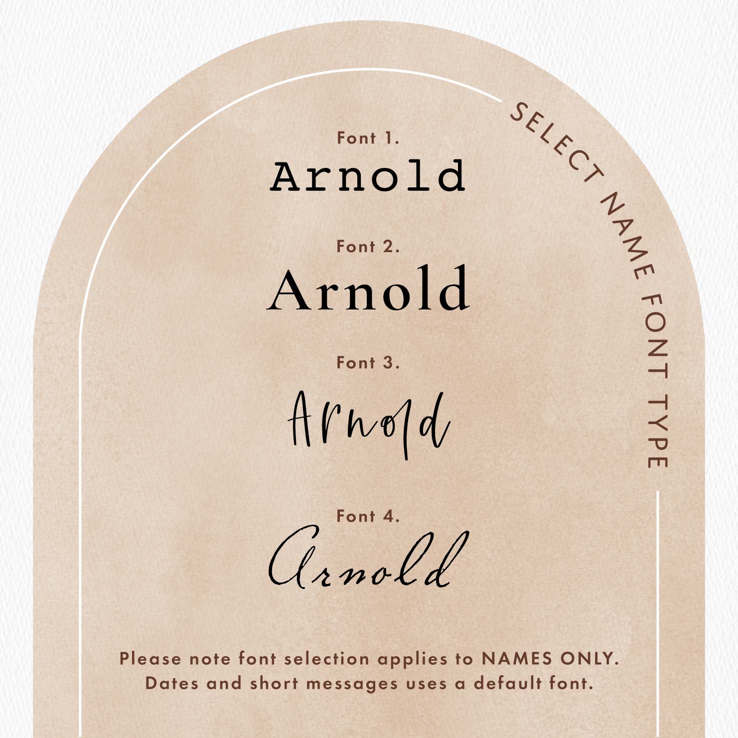 Display of 'Arnold' font variations on a beige background