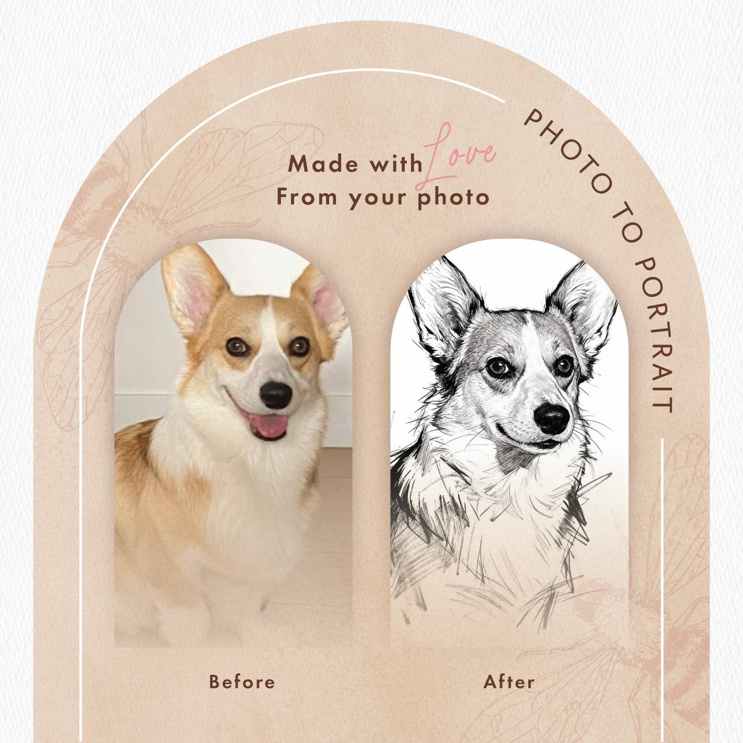 Before and after comparison showing photo to sketch transformation