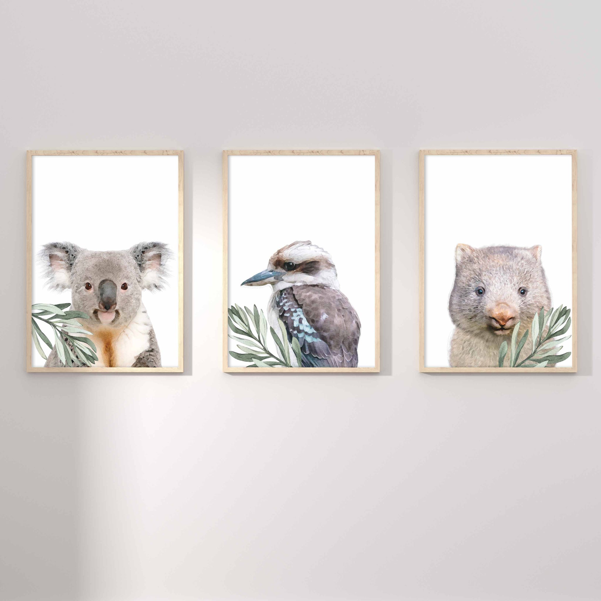 Australian Native Animals Nursery Prints (Koala, Kookaburra & Wombat — free download
