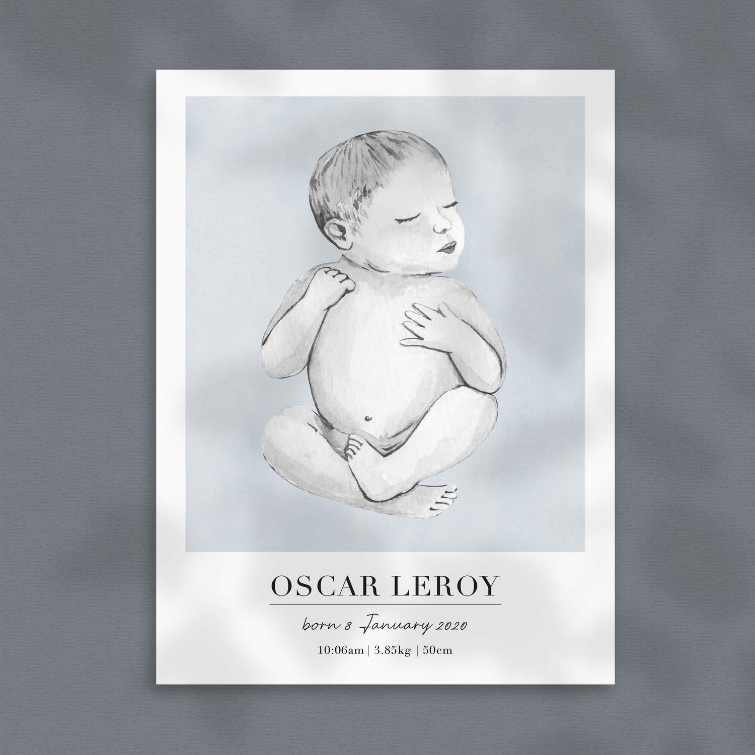 A picture of a baby boy personalised birth poster print