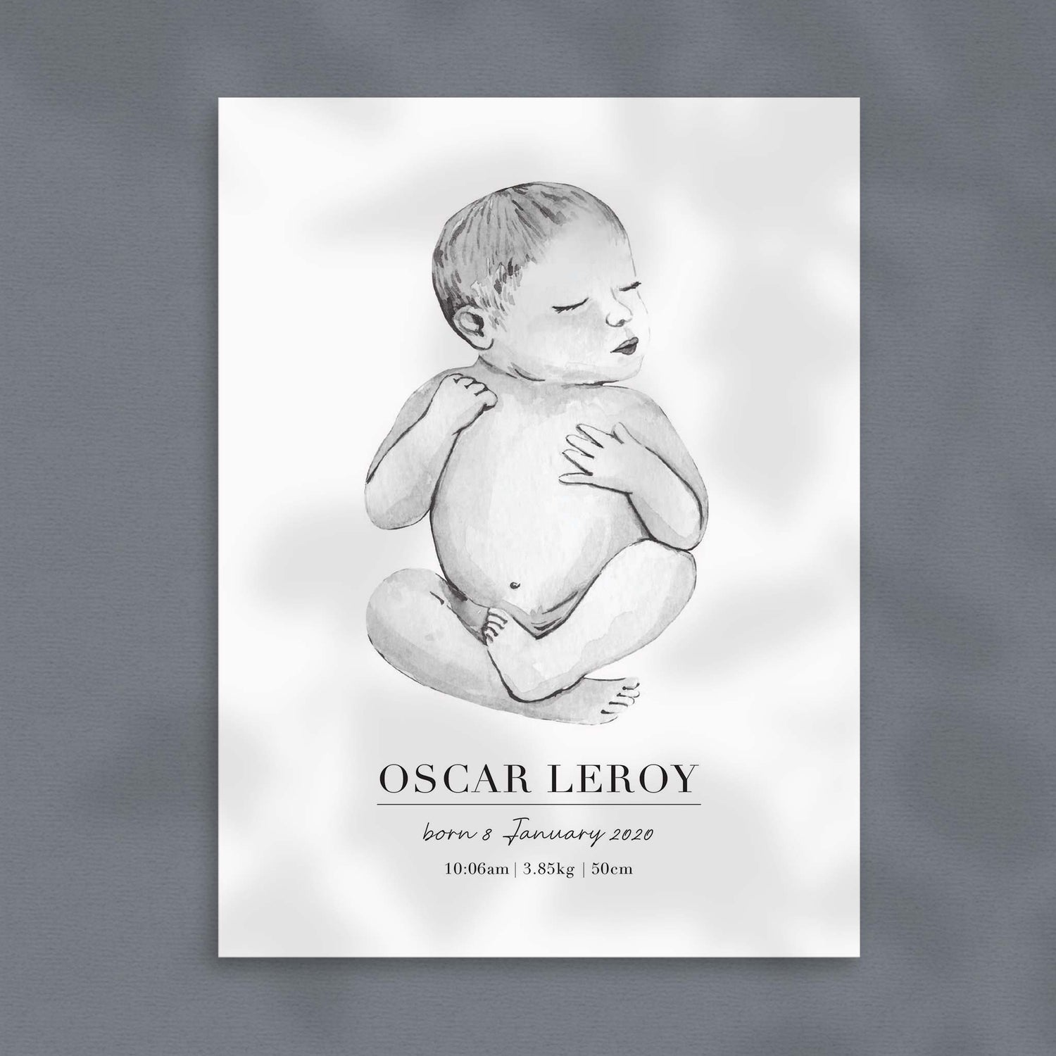 A picture of a baby boy personalised birth poster print