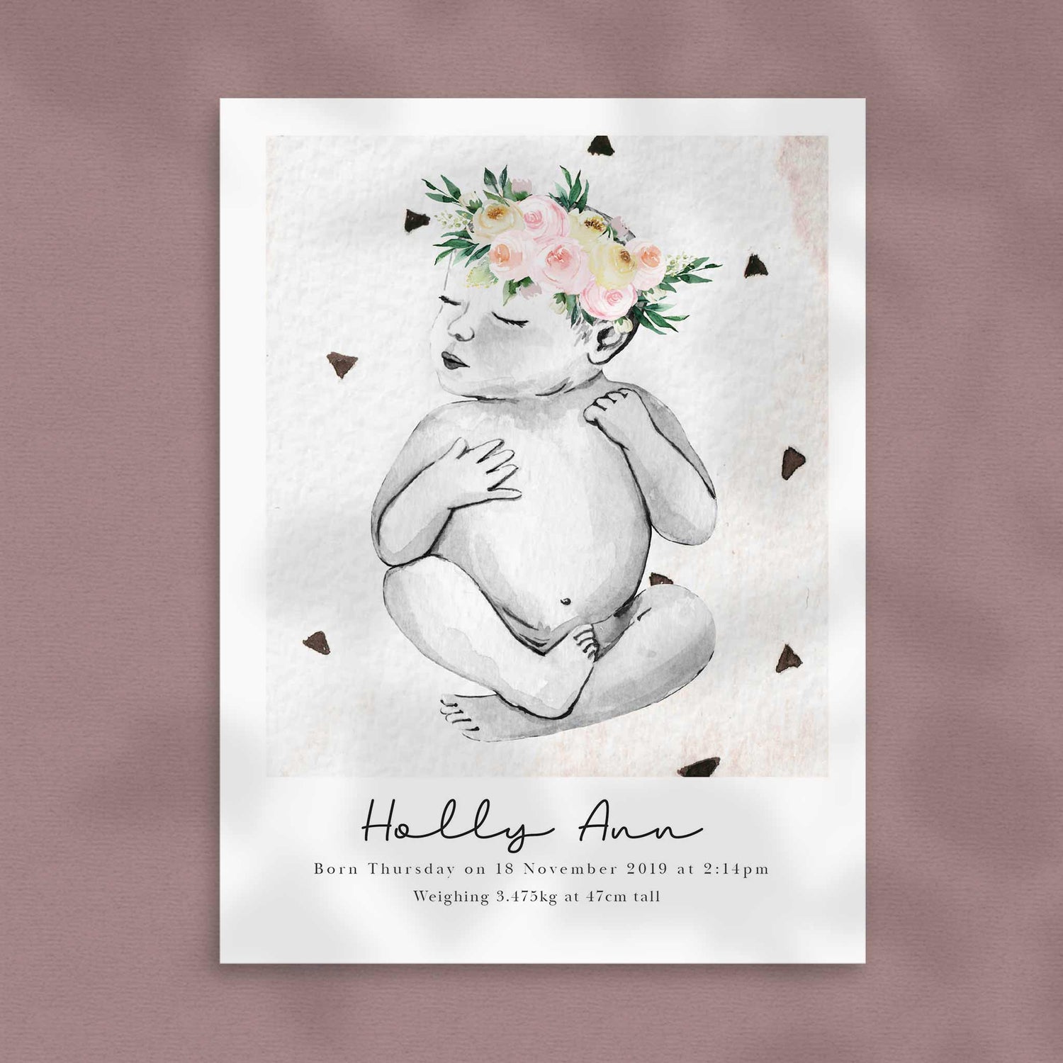 A picture of a baby girl personalised birth poster print