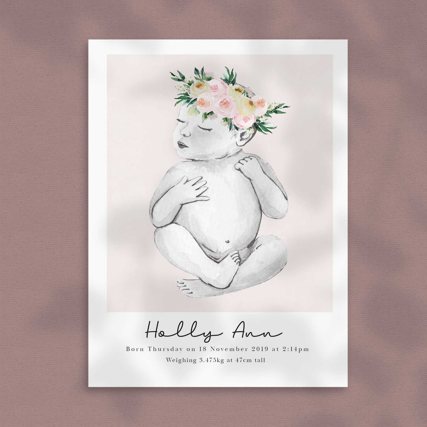 A picture of a baby girl personalised birth poster print