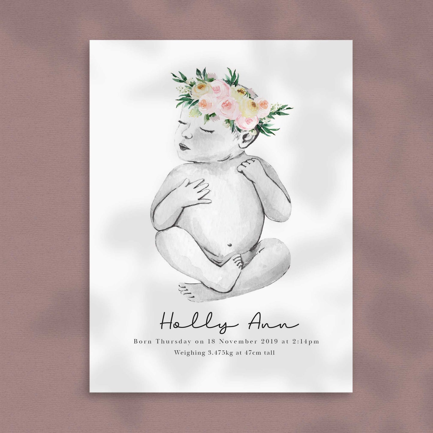 A picture of a baby girl personalised birth poster print