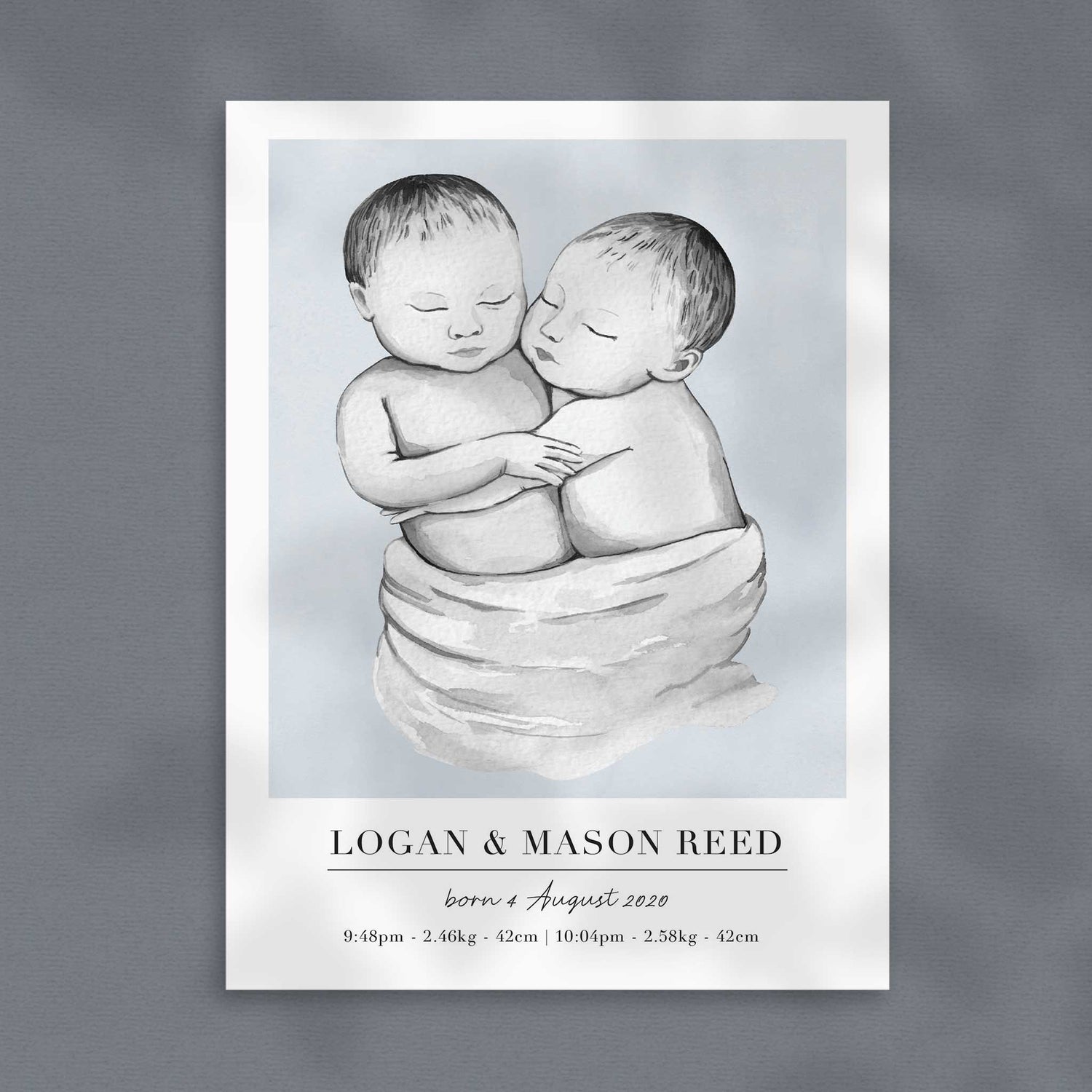 A picture of a baby twin boys personalised birth poster print