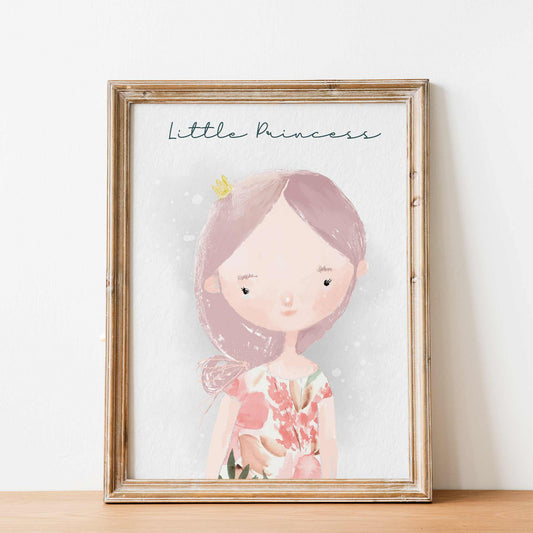 An oak frame of a cute whimsical little princess with inspirational quote