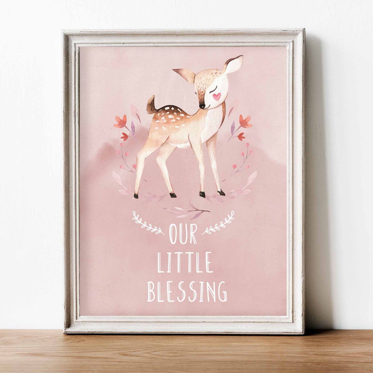 An white frame of a cute woodland hedgehog with inspirational quoteAn white frame of a cute woodland deer with inspirational quote