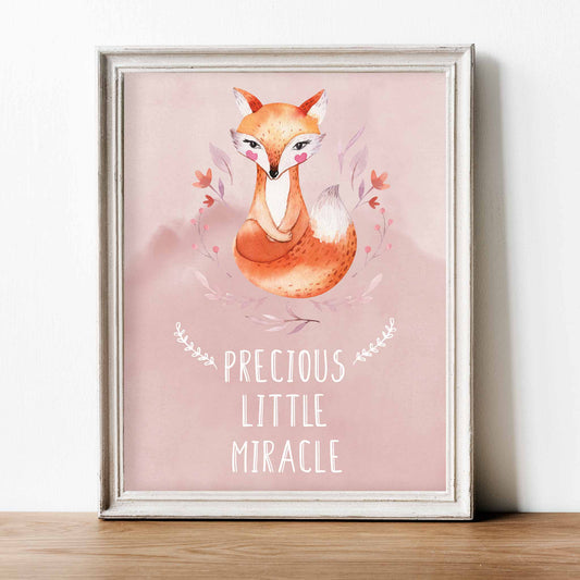 An white frame of a cute woodland fox with inspirational quote