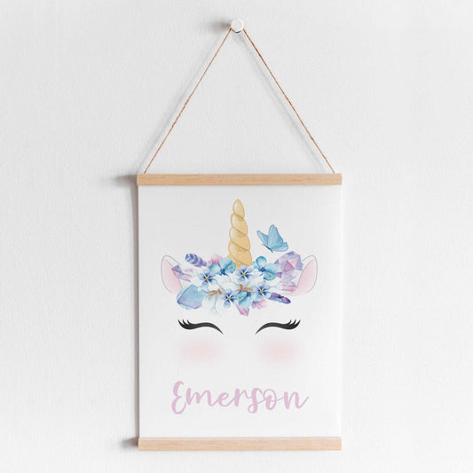 Unicorn Crown Personalised Name Print, Floral Violet Crystal