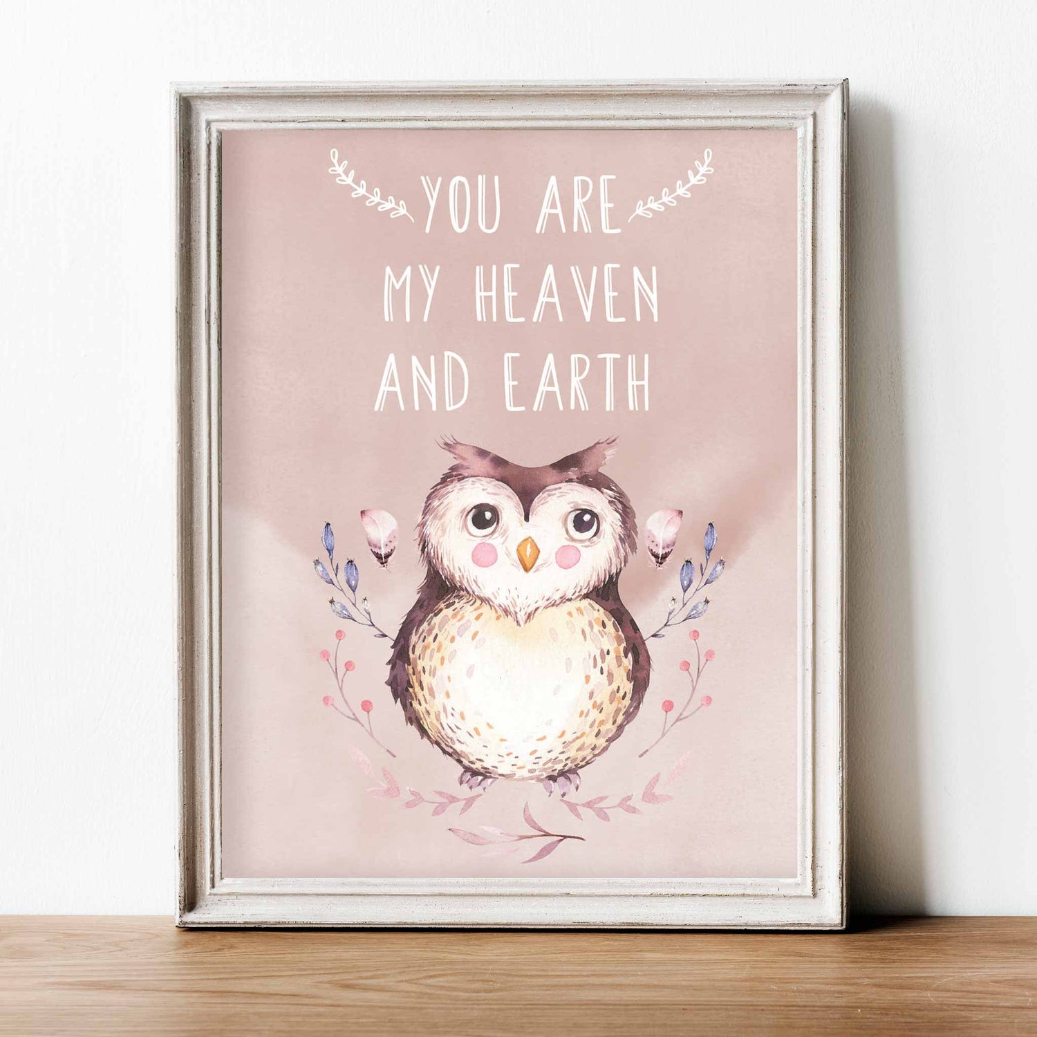 An white frame of a cute woodland owl with inspirational quote