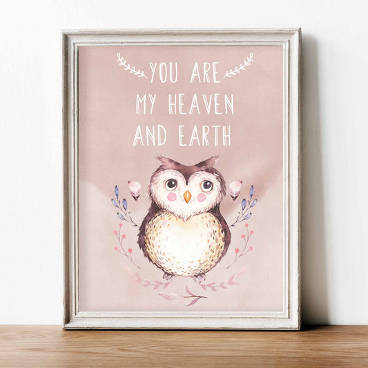 An white frame of a cute woodland owl with inspirational quote